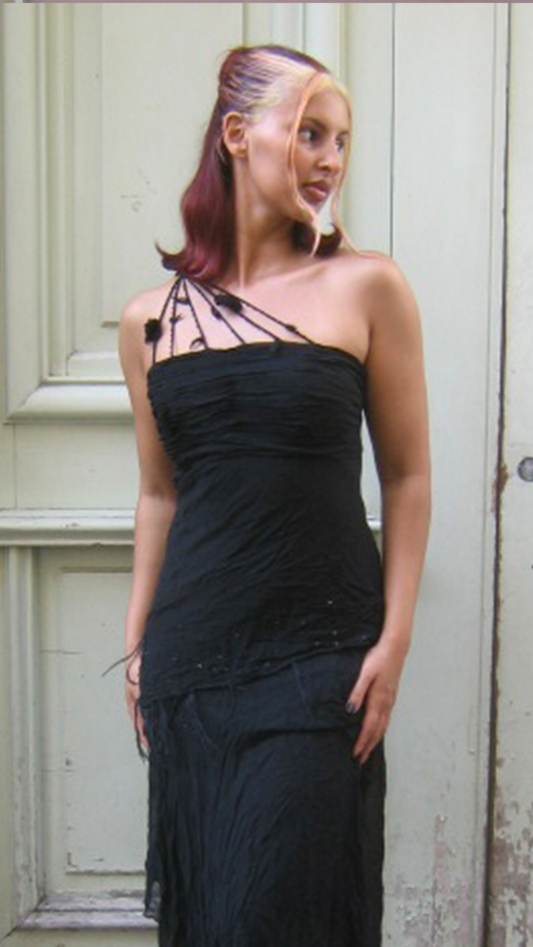 French Silk Black Dress