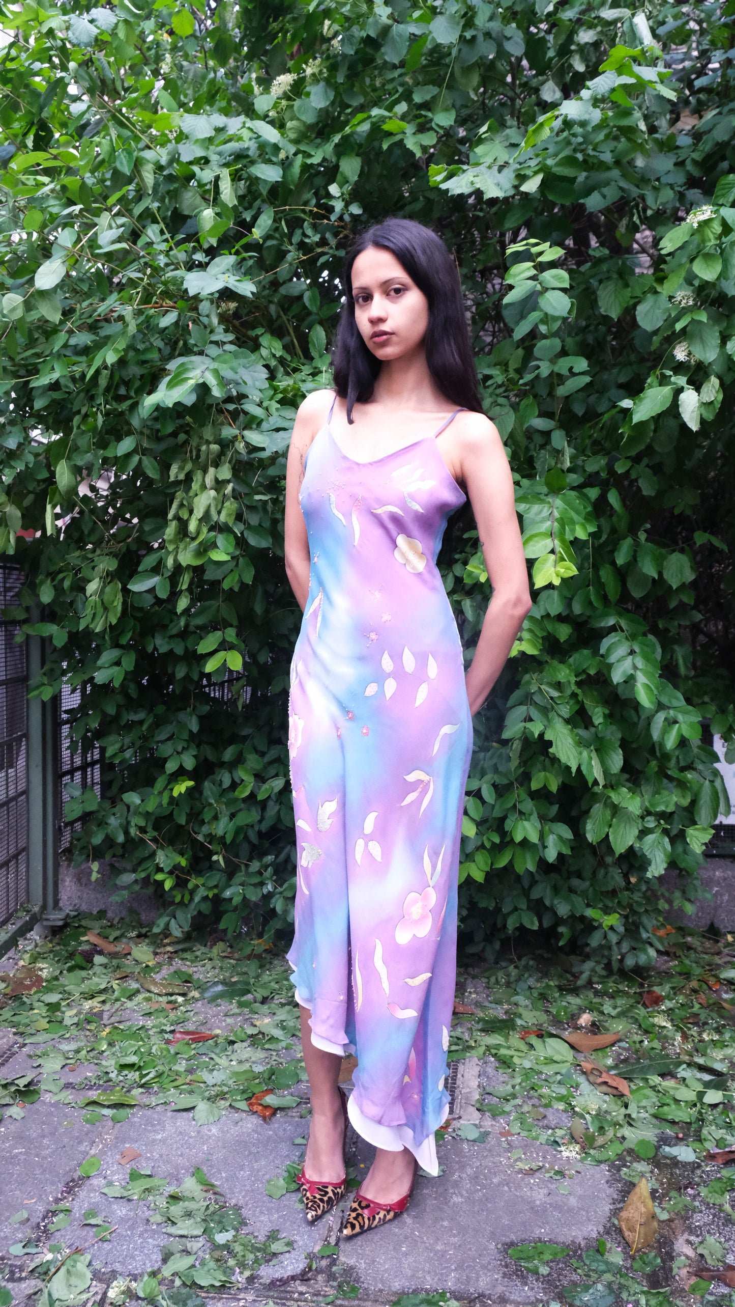 Colorful Flowered Silk Gown