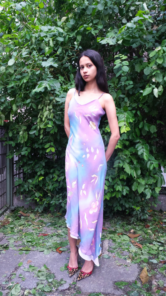 Colorful Flowered Silk Gown