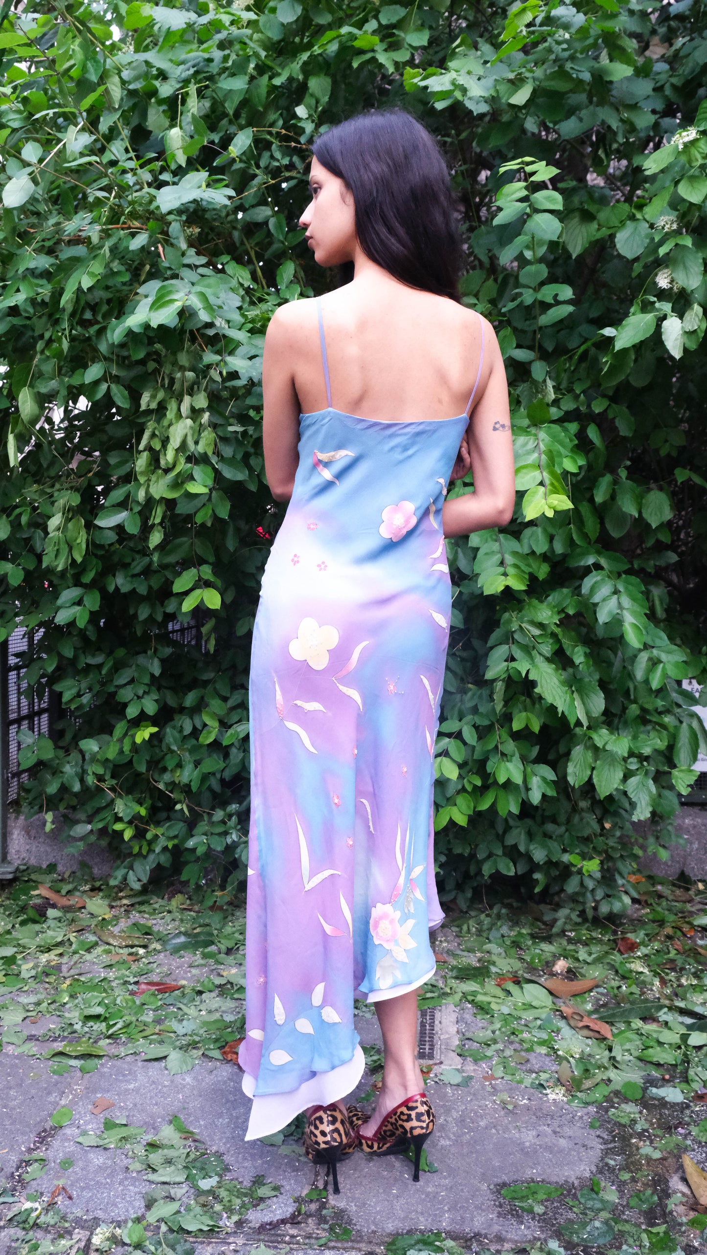 Colorful Flowered Silk Gown